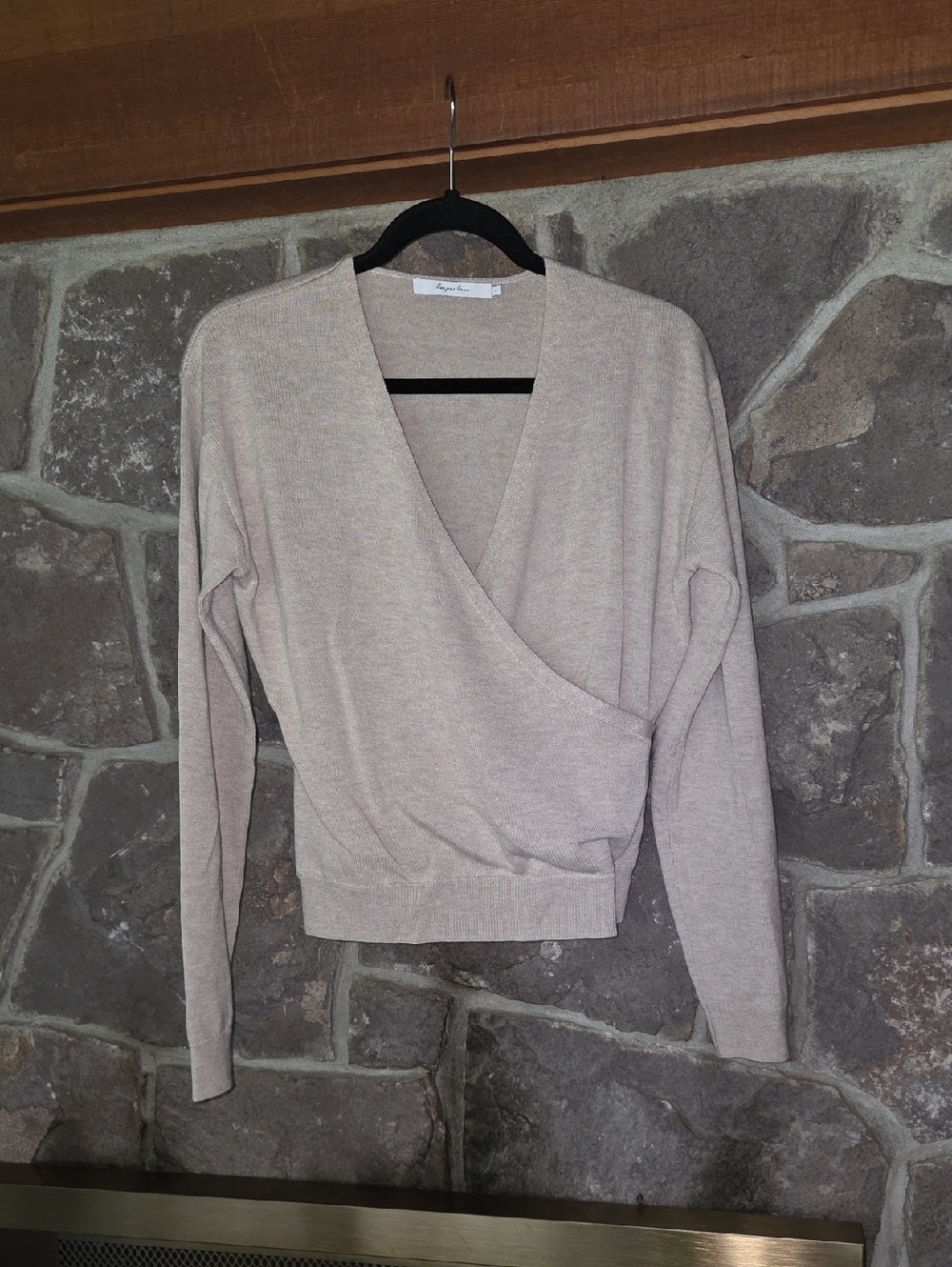 Harper Wrap V-Neck Sweater in Light Beige
